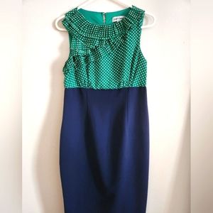 One piece pencil dress, green/blue